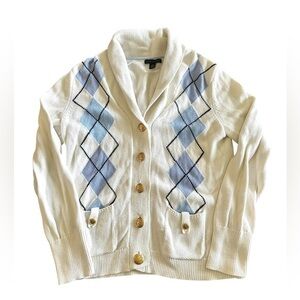 Tommy Hilfiger Cream Cardigan Sweater with Light Blue Argyle